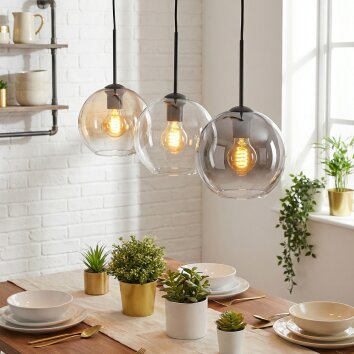 Koyoto hanging light, globe light, pendant light Amber, clear, Smoke-coloured, 3-light sources