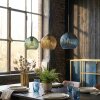 Koyoto hanging light, globe light, pendant light blue, gold, green, 3-light sources