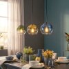 Koyoto hanging light, globe light, pendant light blue, gold, green, clear, 3-light sources