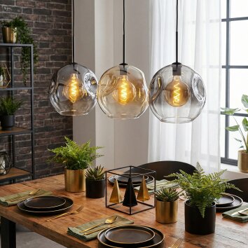 Ripoll hanging light, globe light, pendant light Amber, clear, Smoke-coloured, 3-light sources