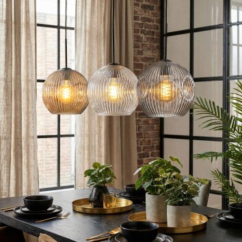 Ripoll hanging light, globe light, pendant light Amber, clear, Smoke-coloured, 3-light sources