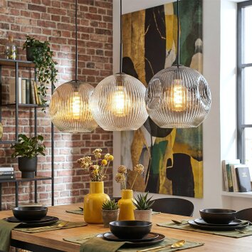 Ripoll hanging light, globe light, pendant light Amber, clear, Smoke-coloured, 3-light sources