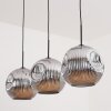 Ripoll hanging light, globe light, pendant light chrome, Smoke-coloured, 3-light sources