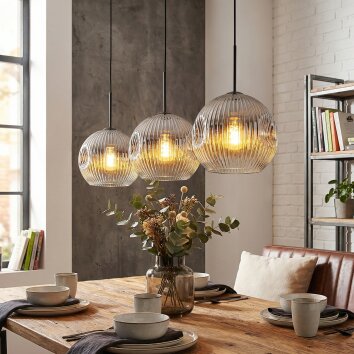 Ripoll hanging light, globe light, pendant light chrome, clear, Smoke-coloured, 3-light sources