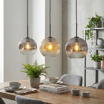 Ripoll hanging light, globe light, pendant light Amber, clear, Smoke-coloured, 3-light sources