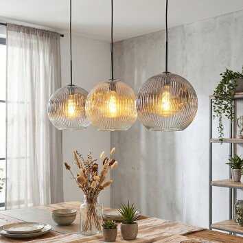 Ripoll hanging light, globe light, pendant light Amber, clear, Smoke-coloured, 3-light sources