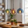 Koyoto hanging light, globe light, pendant light blue, green, clear, coppery, 3-light sources
