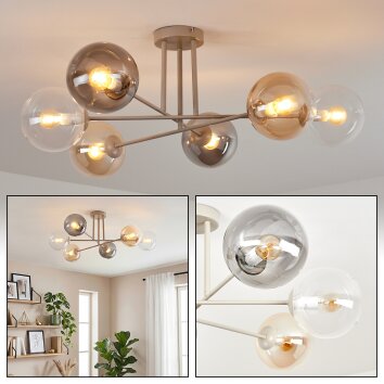 Gastor ceiling light, globe light 80 cm sand-coloured, 6-light sources