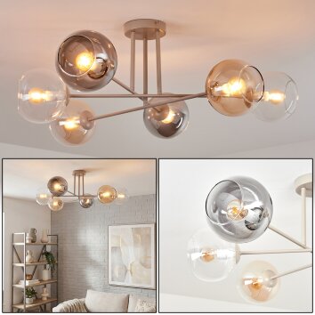 Koyoto ceiling light, globe light 78 cm sand-coloured, 6-light sources