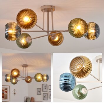 Koyoto ceiling light, globe light 78 cm sand-coloured, 6-light sources