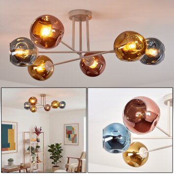Ripoll ceiling light, globe light sand-coloured, 6-light sources