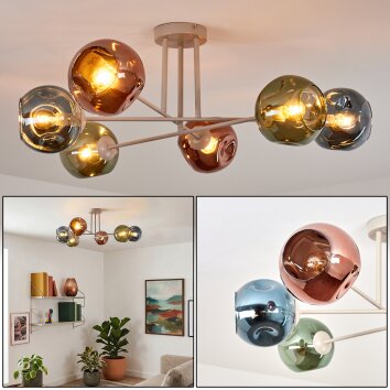 Ripoll ceiling light, globe light sand-coloured, 6-light sources