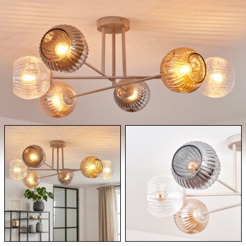 Ripoll ceiling light, globe light sand-coloured, 6-light sources