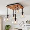 Koyoto ceiling light with 5 clear glass globe shades and wooden slatted canopy