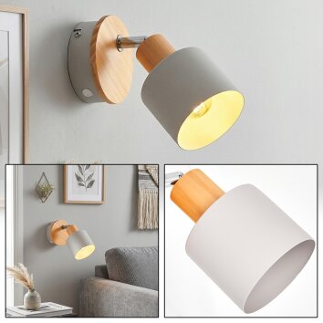 Olaris adjustable reading wall light with wooden mount and cream metal shade