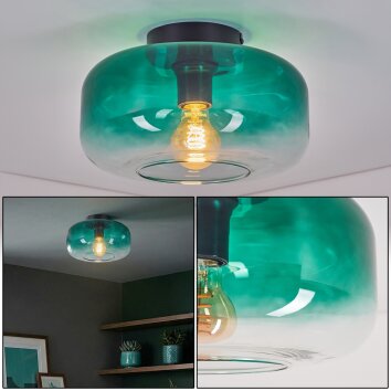 Boza vintage ceiling light with green gradient glass shade, E27, Ø28 cm