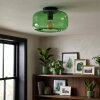 Boza Green Glass Ceiling Light, Retro Flush Mount Light for Living Room