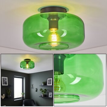 Boza Green Glass Ceiling Light, Retro Flush Mount Light for Living Room