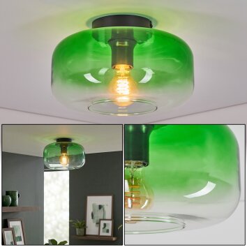 Boza glass ceiling light with green gradient shade, round flush mount Ø 28 cm