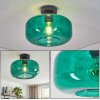Boza green glass ceiling light, flush mount lamp with round dark green glass shade