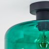 Boza green glass ceiling light, flush mount lamp with round dark green glass shade