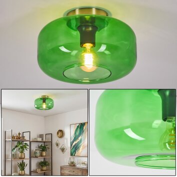 Boza Green Glass Flush Mount Ceiling Light, round shade, Ø 28 cm, E27