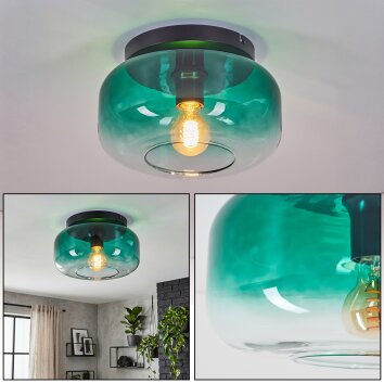 Boza green glass ceiling light with dark green gradient shade, round 28 cm, E27