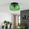 Boza retro flush ceiling light with green glass shade, Ø 28 cm, E27 fitting
