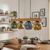 Ripoll wooden beam pendant light, 4-light dining table lamp with colored glass globes