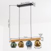 Ripoll wooden beam pendant light, 4-light dining table lamp with colored glass globes