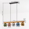 Koyoto wooden bar pendant light, 5-light glass globe pendant, length 95 cm