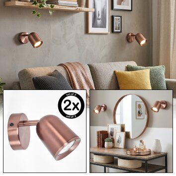 Lemak LED copper wall light set of 2, adjustable GU10 reading spotlight
