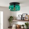 Boza green glass ceiling light, flush mount lamp with rounded retro shade