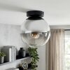 Gastor smoked glass ceiling light with globe shade, E27 vintage flush mount
