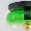 Boza ceiling light with green glass shade, round flush mount for hallway