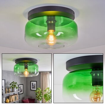 Boza ceiling light with green glass shade, round flush mount for hallway