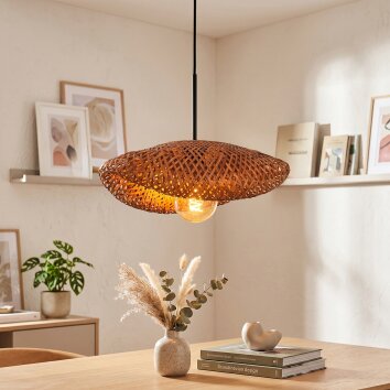 Bauro bamboo pendant light, dining room pendant light with organic woven shade, length 40 cm