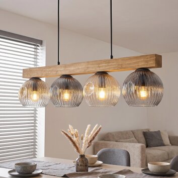 Ripoll wooden beam pendant light, 4-light dining room hanging lamp, length 75 cm