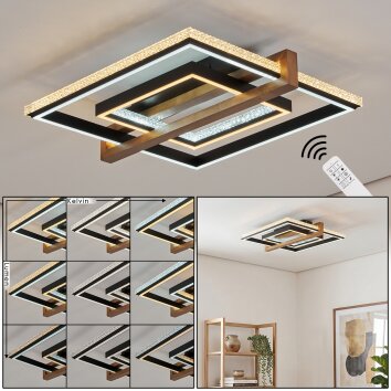 Selani flat LED ceiling light with remote control, geometric rectangular frame