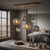 Koyoto dining room pendant light with globe shades, 6-bulb E27 for living room