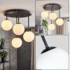 Modern globe light Chehalis with four clustered white glass shades, G9 socket