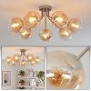 Globe light Koyoto, modern cluster with seven amber and clear glass shades, E14