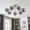 Modern cluster ceiling light Gastor with 7 smoke glass shades, sand-coloured frame