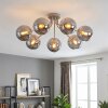 Modern cluster ceiling light Gastor with 7 smoke glass shades, sand-coloured frame