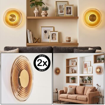 Liriel round LED wall light set of 2, retro ripple-ring design for living rooms