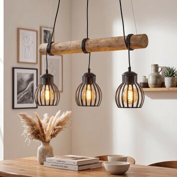 Oravi wooden rod pendant light, 3-light dining room light, E27, length 60 cm
