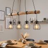 Gondo wooden rod pendant light, 4-light dining room lighting, 80 cm length