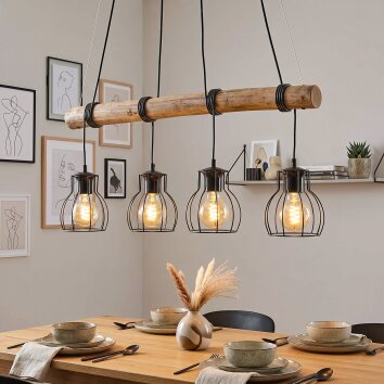 Gondo wooden rod pendant light, 4-light dining room lighting, 80 cm length