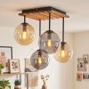 Boho-style Cluster ceiling light Gastor with 4 amber and smoke glass shades