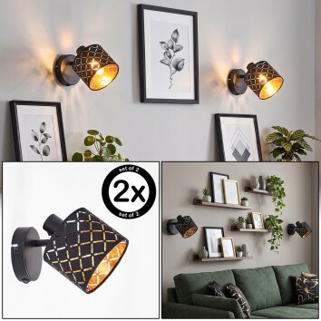Tallaboa wall light set of 2 with patterned fabric lampshade and on/off switch